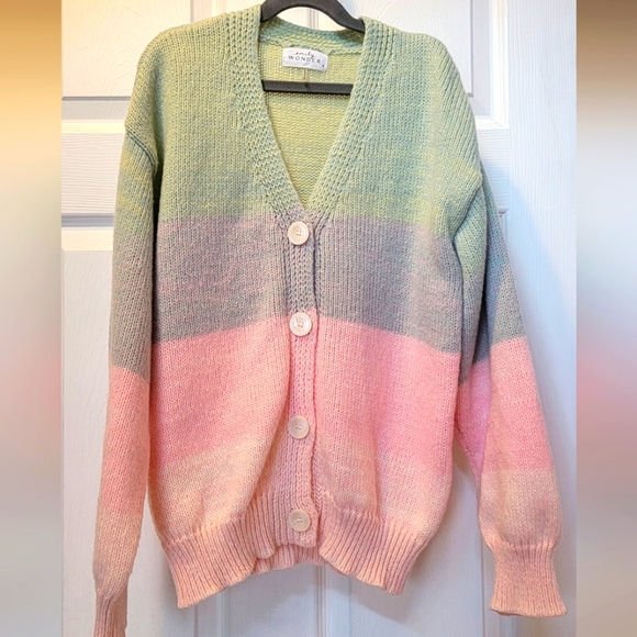 Emily Wonder Sweaters - Beautiful Emily Wonder, Women's Cardigan Sweater, pink, purple & green, small